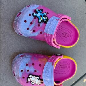 CROCS Kids Pink & Purple Tie-Dye Clog Sandals with Character Jibbitz